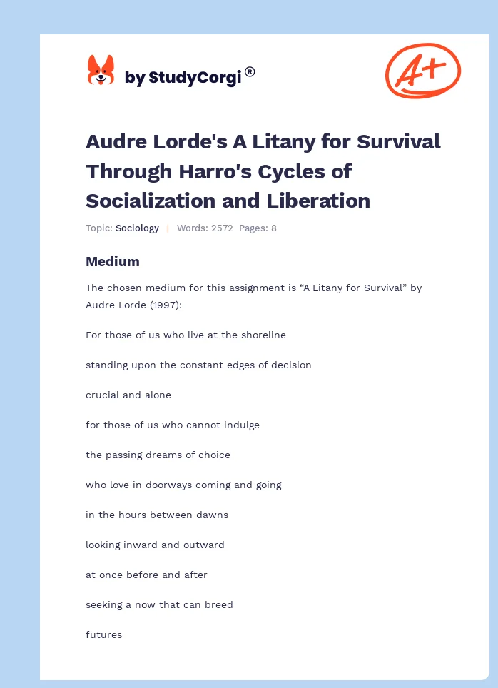 Audre Lorde's A Litany for Survival Through Harro's Cycles of Socialization and Liberation. Page 1