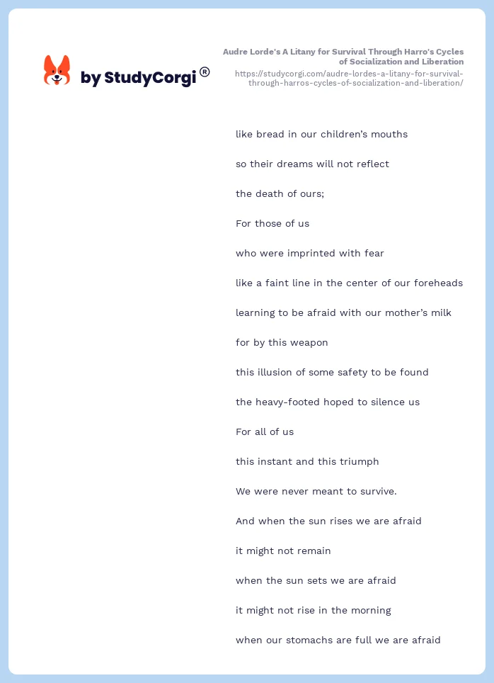 Audre Lorde's A Litany for Survival Through Harro's Cycles of Socialization and Liberation. Page 2