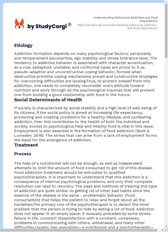 Understanding Behavioral Addiction and Food Dependency. Page 2