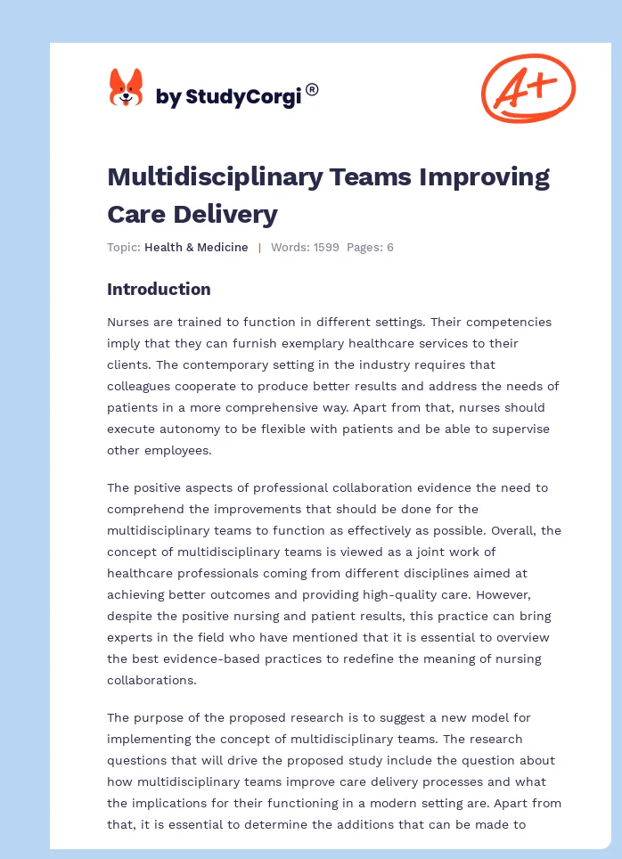 Multidisciplinary Teams Improving Care Delivery. Page 1