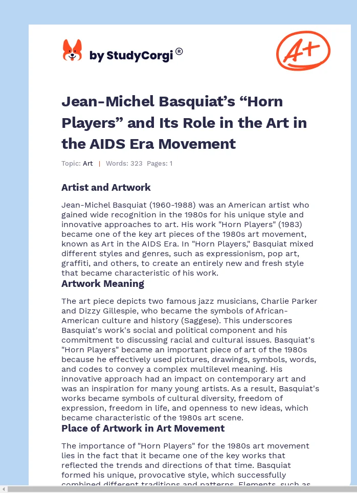 Jean-Michel Basquiat’s “Horn Players” and Its Role in the Art in the AIDS Era Movement. Page 1