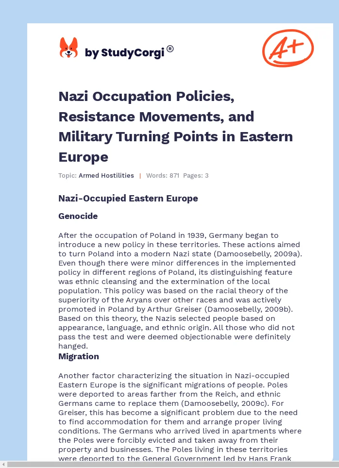 Nazi Occupation Policies, Resistance Movements, and Military Turning Points in Eastern Europe. Page 1