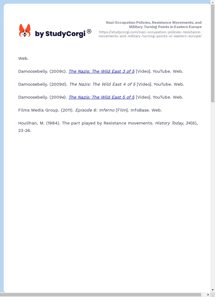 Nazi Occupation Policies, Resistance Movements, and Military Turning Points in Eastern Europe. Page 2