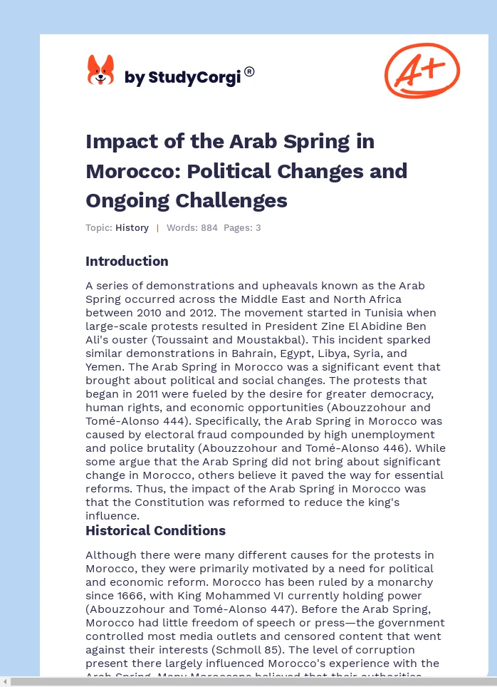 Impact of the Arab Spring in Morocco: Political Changes and Ongoing Challenges. Page 1