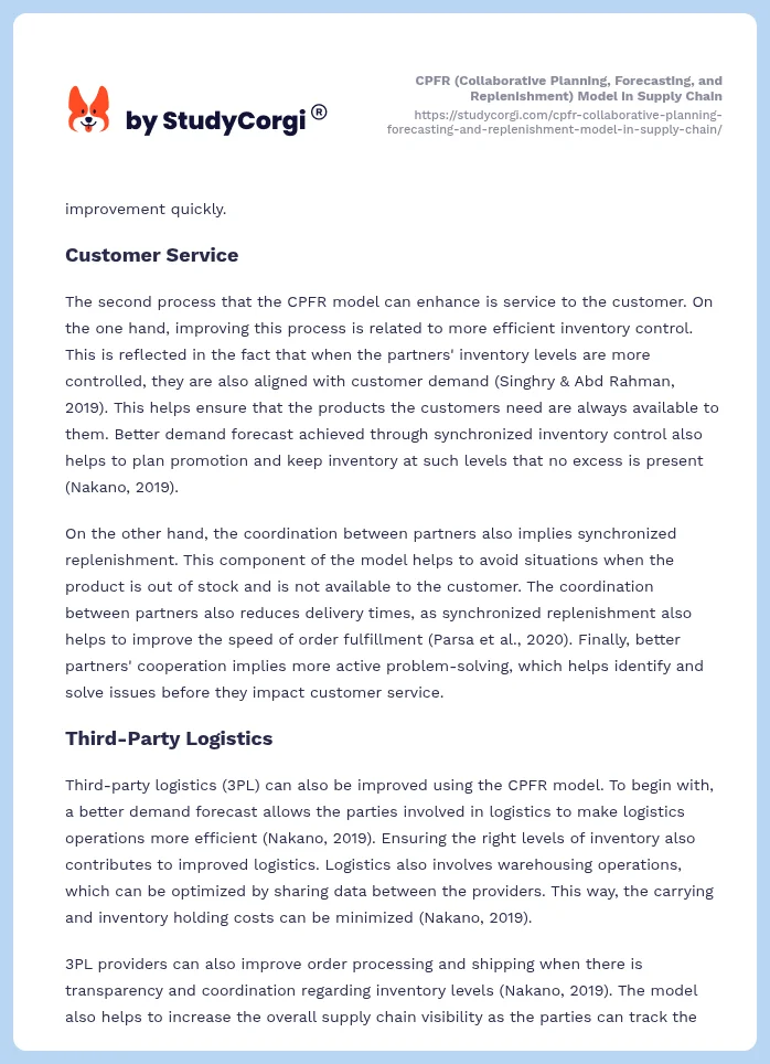CPFR (Collaborative Planning, Forecasting, and Replenishment) Model in Supply Chain. Page 2