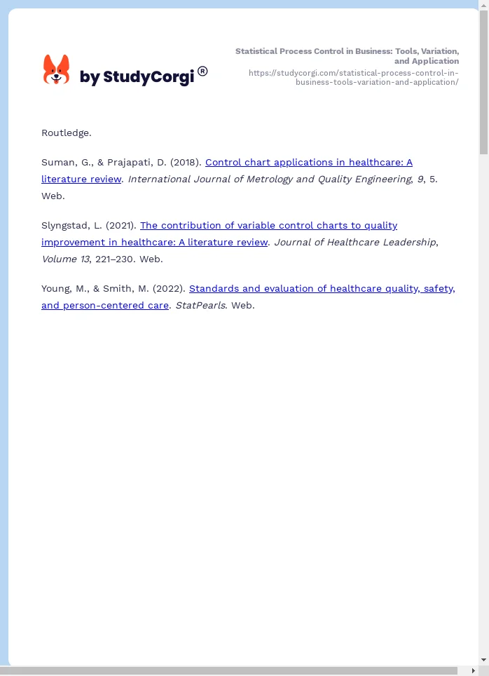 Statistical Process Control in Business: Tools, Variation, and Application. Page 2