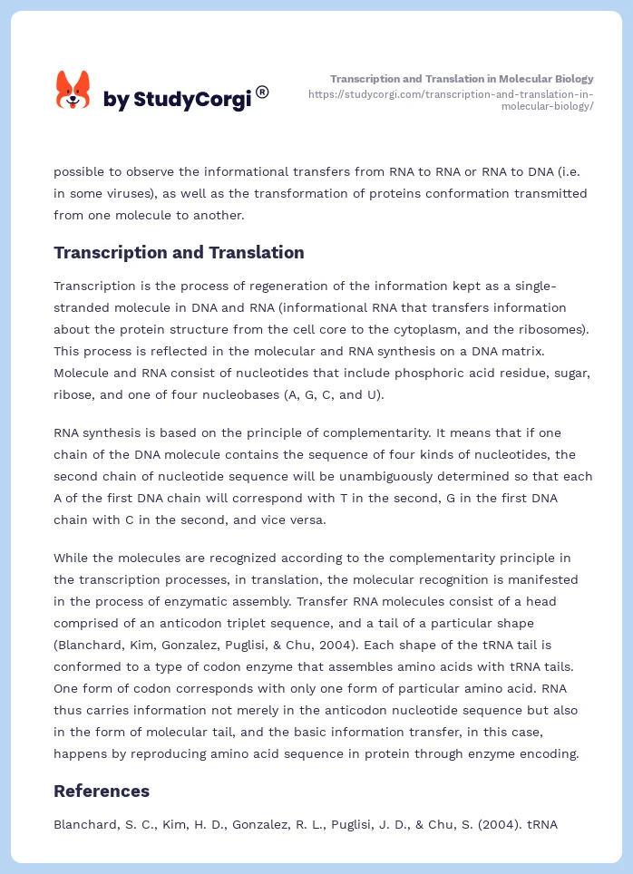 Transcription and Translation in Molecular Biology. Page 2
