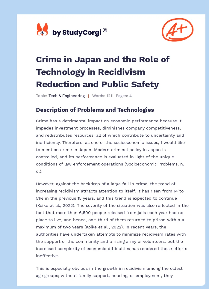 Crime in Japan and the Role of Technology in Recidivism Reduction and Public Safety. Page 1
