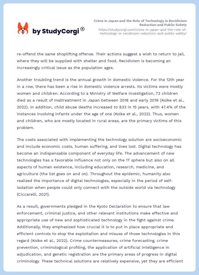 Crime in Japan and the Role of Technology in Recidivism Reduction and Public Safety. Page 2