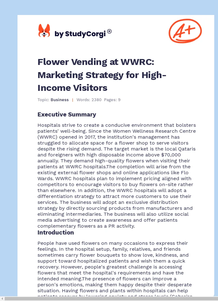 Flower Vending at WWRC: Marketing Strategy for High-Income Visitors. Page 1