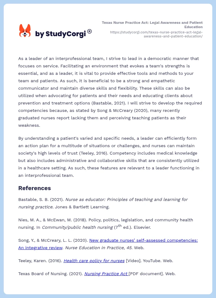 Texas Nurse Practice Act: Legal Awareness and Patient Education. Page 2