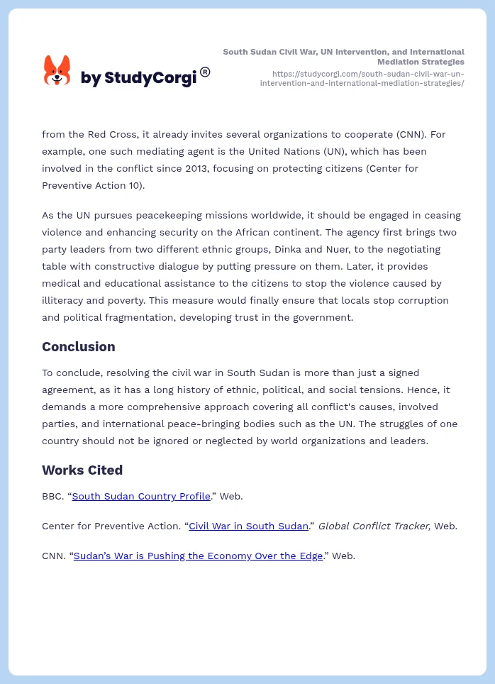 South Sudan Civil War, UN Intervention, and International Mediation Strategies. Page 2