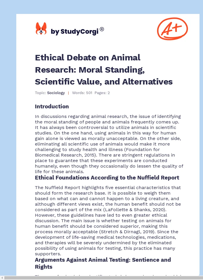 Ethical Debate on Animal Research: Moral Standing, Scientific Value, and Alternatives. Page 1