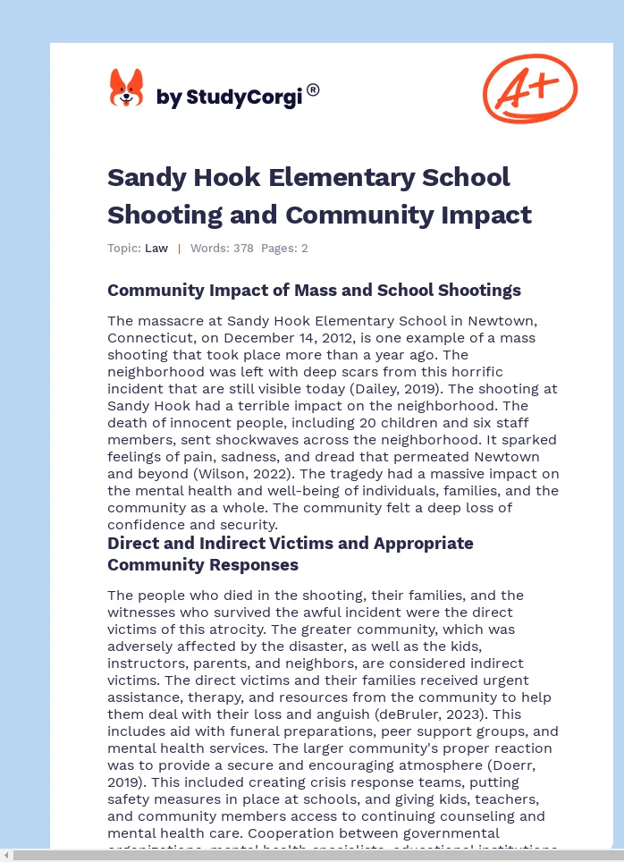 Sandy Hook Elementary School Shooting and Community Impact. Page 1