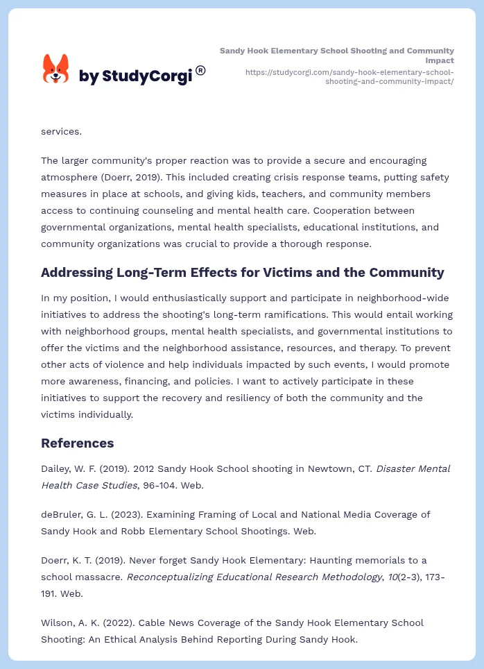 Sandy Hook Elementary School Shooting and Community Impact. Page 2