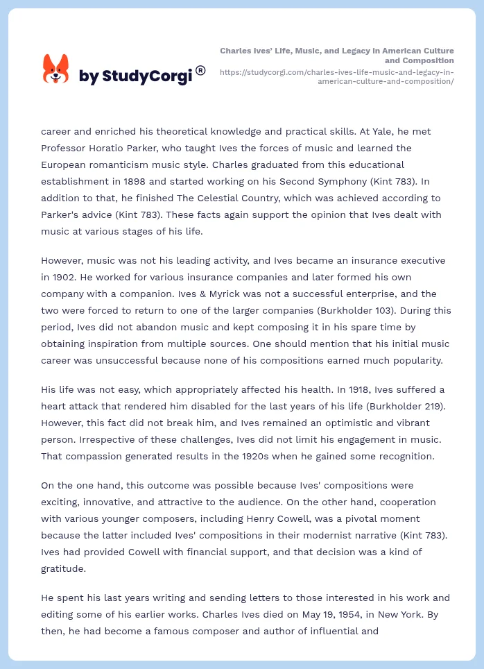 Charles Ives’ Life, Music, and Legacy in American Culture and Composition. Page 2