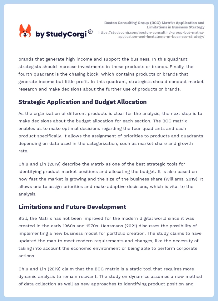 Boston Consulting Group (BCG) Matrix: Application and Limitations in Business Strategy. Page 2