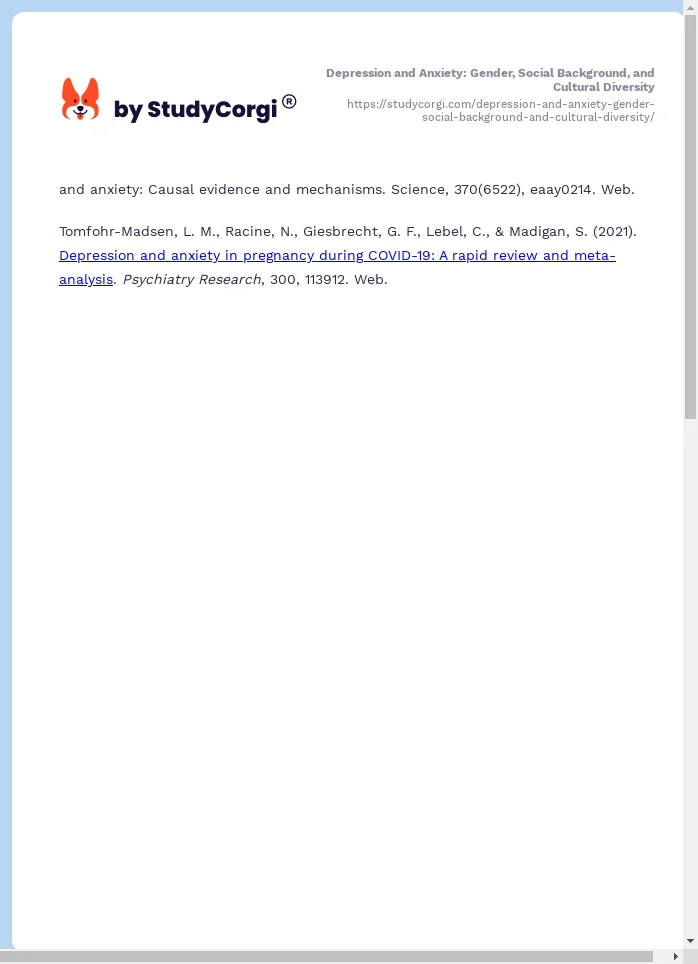 Depression and Anxiety: Gender, Social Background, and Cultural Diversity. Page 2