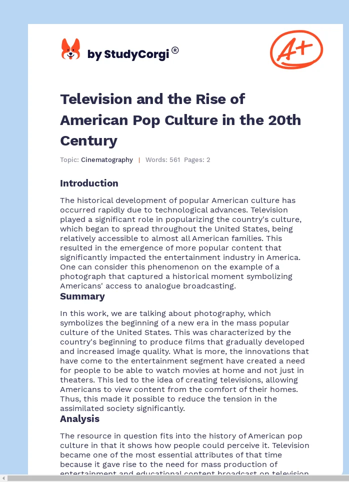 Television and the Rise of American Pop Culture in the 20th Century. Page 1