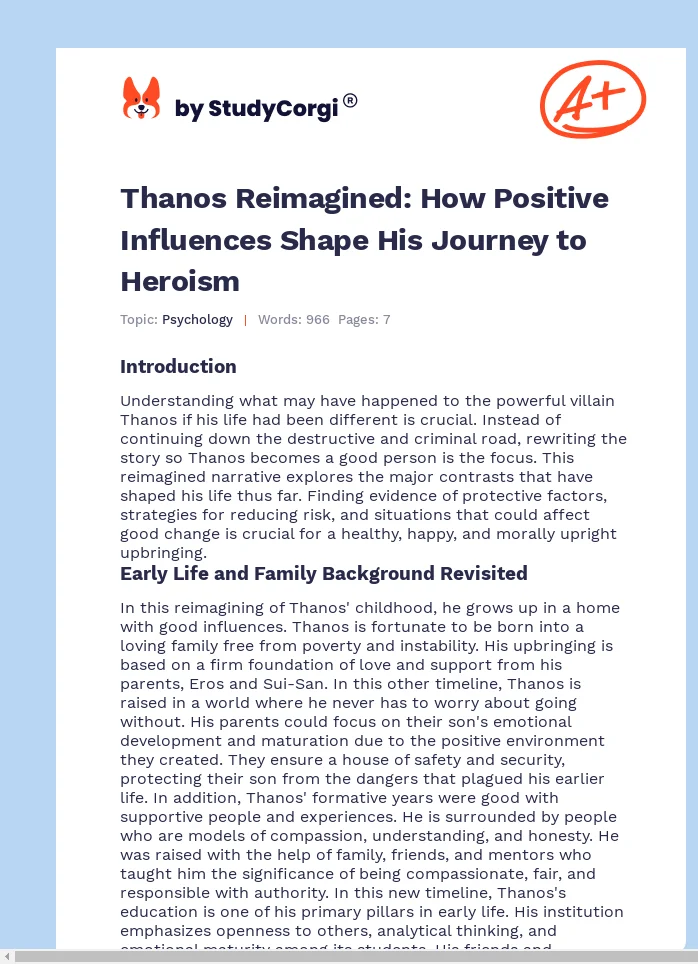 Thanos Reimagined: How Positive Influences Shape His Journey to Heroism. Page 1