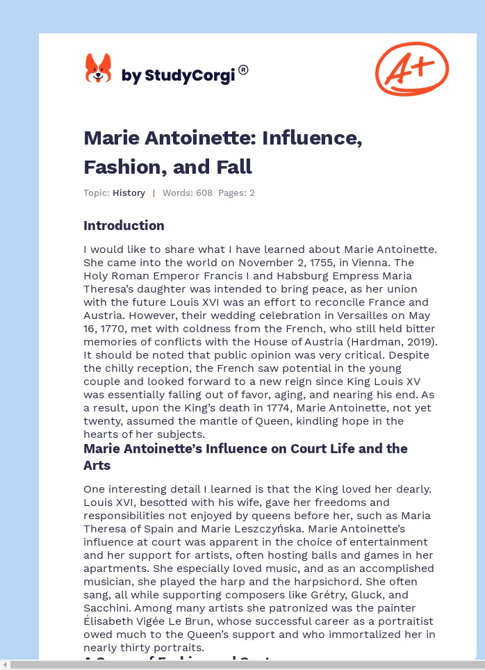 Marie Antoinette: Influence, Fashion, and Fall. Page 1