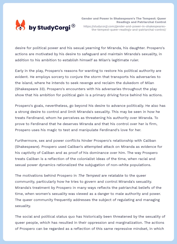 Gender and Power in Shakespeare's The Tempest: Queer Readings and Patriarchal Control. Page 2