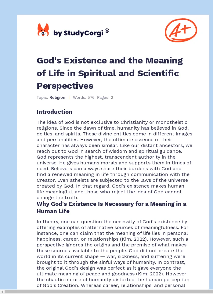 God's Existence and the Meaning of Life in Spiritual and Scientific Perspectives. Page 1