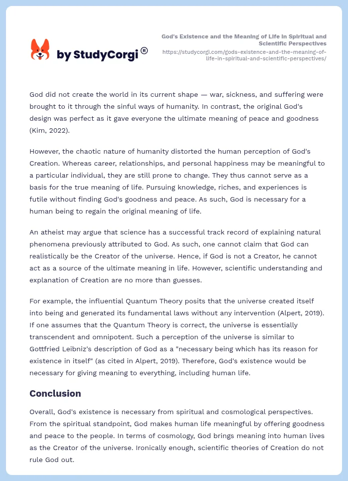 God's Existence and the Meaning of Life in Spiritual and Scientific Perspectives. Page 2