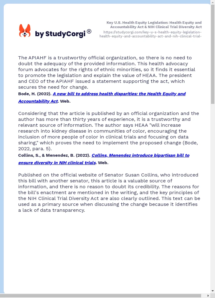 Key U.S. Health Equity Legislation: Health Equity and Accountability Act & NIH Clinical Trial Diversity Act. Page 2