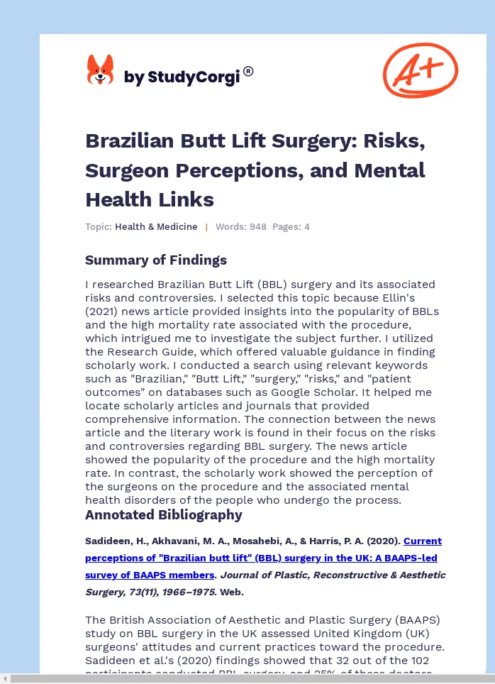 Brazilian Butt Lift Surgery: Risks, Surgeon Perceptions, and Mental Health Links. Page 1