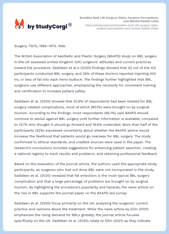 Brazilian Butt Lift Surgery: Risks, Surgeon Perceptions, and Mental Health Links. Page 2
