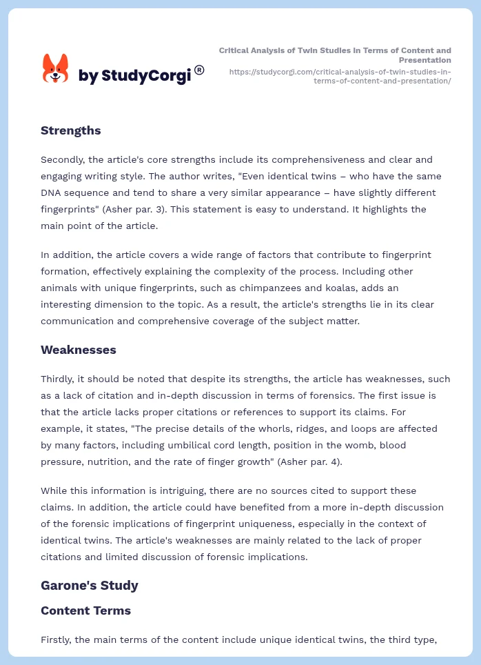 Critical Analysis of Twin Studies in Terms of Content and Presentation. Page 2