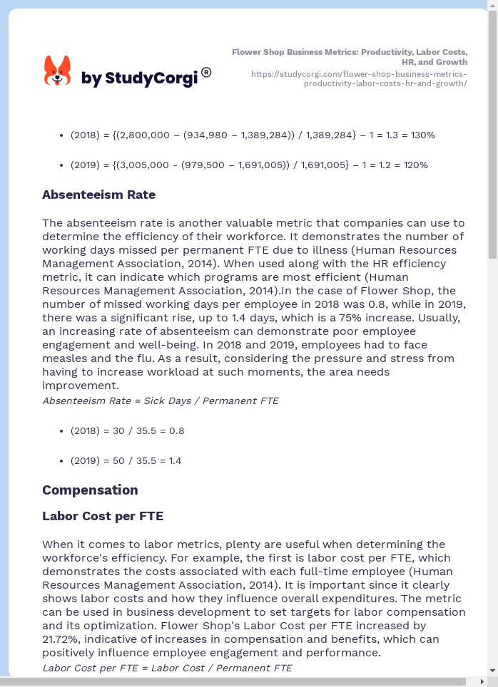 Flower Shop Business Metrics: Productivity, Labor Costs, HR, and Growth. Page 2