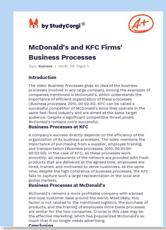 McDonald's and KFC Firms' Business Processes. Page 1