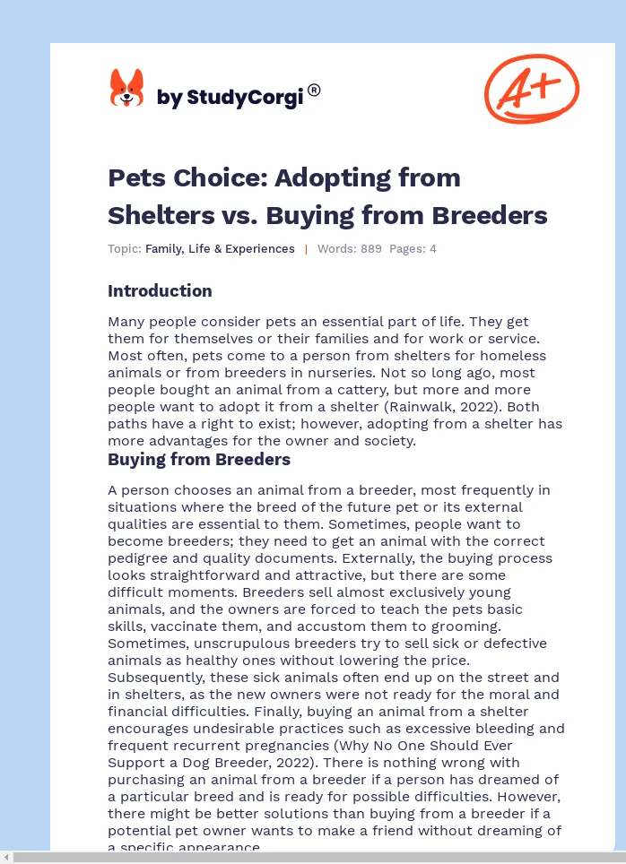 Pets Choice: Adopting from Shelters vs. Buying from Breeders. Page 1