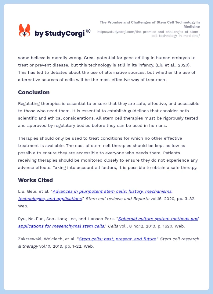 The Promise and Challenges of Stem Cell Technology in Medicine. Page 2
