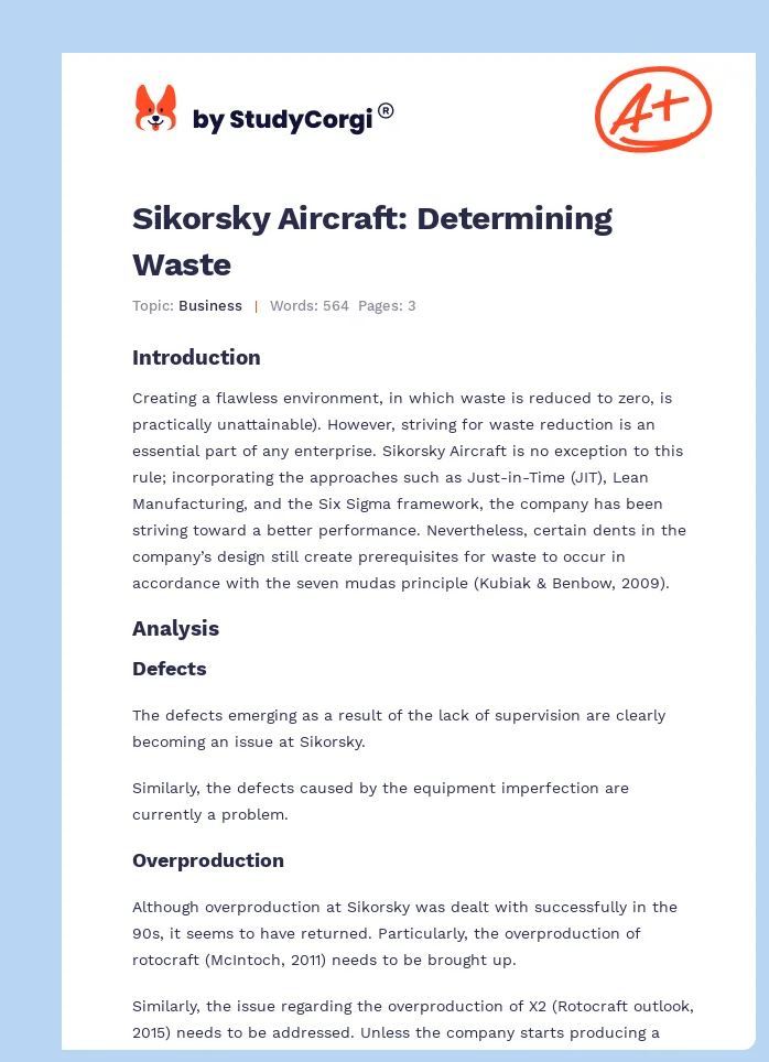 Sikorsky Aircraft: Determining Waste. Page 1