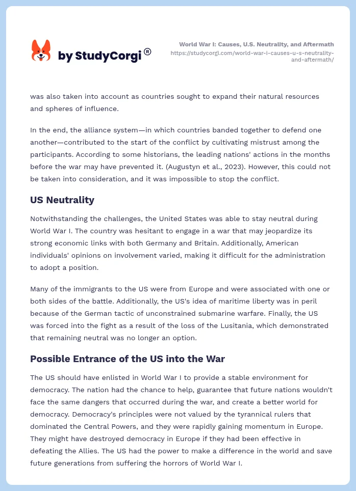 World War I: Causes, U.S. Neutrality, and Aftermath. Page 2