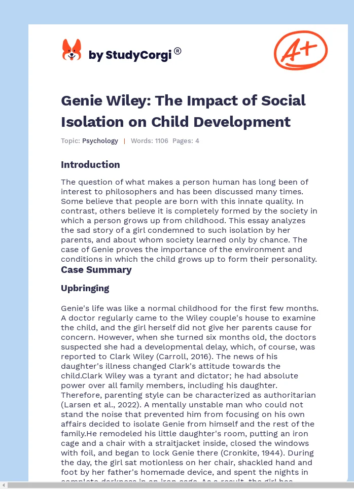 Genie Wiley: The Impact of Social Isolation on Child Development. Page 1