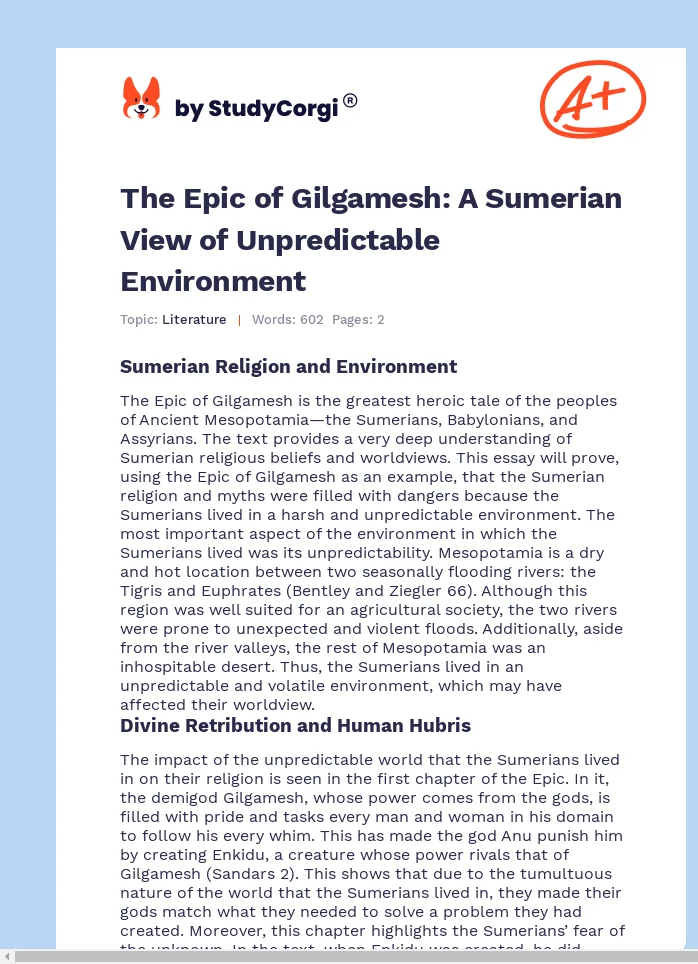 The Epic of Gilgamesh: A Sumerian View of Unpredictable Environment. Page 1
