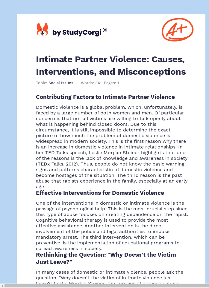 Intimate Partner Violence: Causes, Interventions, and Misconceptions. Page 1