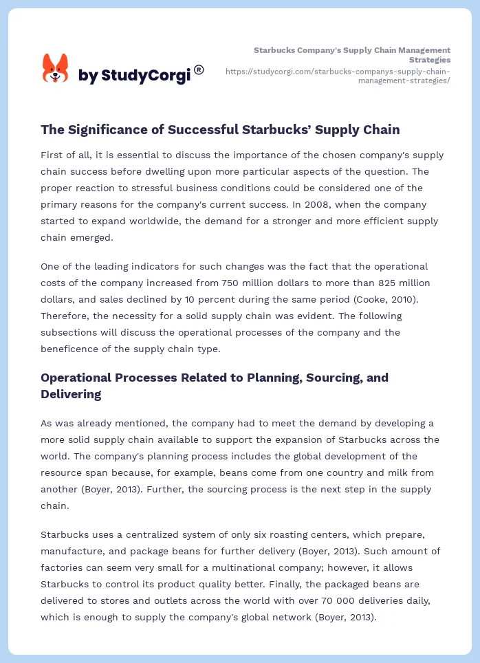 Starbucks Company's Supply Chain Management Strategies. Page 2