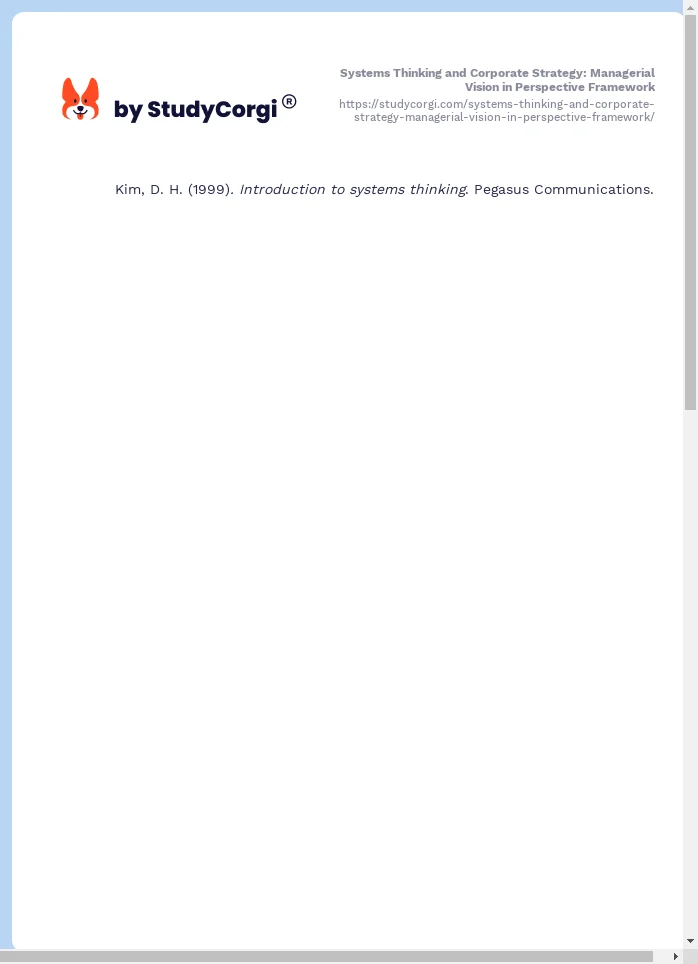 Systems Thinking and Corporate Strategy: Managerial Vision in Perspective Framework. Page 2