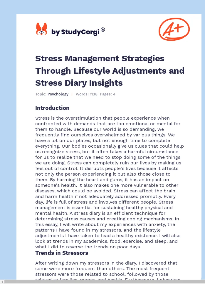 Stress Management Strategies Through Lifestyle Adjustments and Stress Diary Insights. Page 1