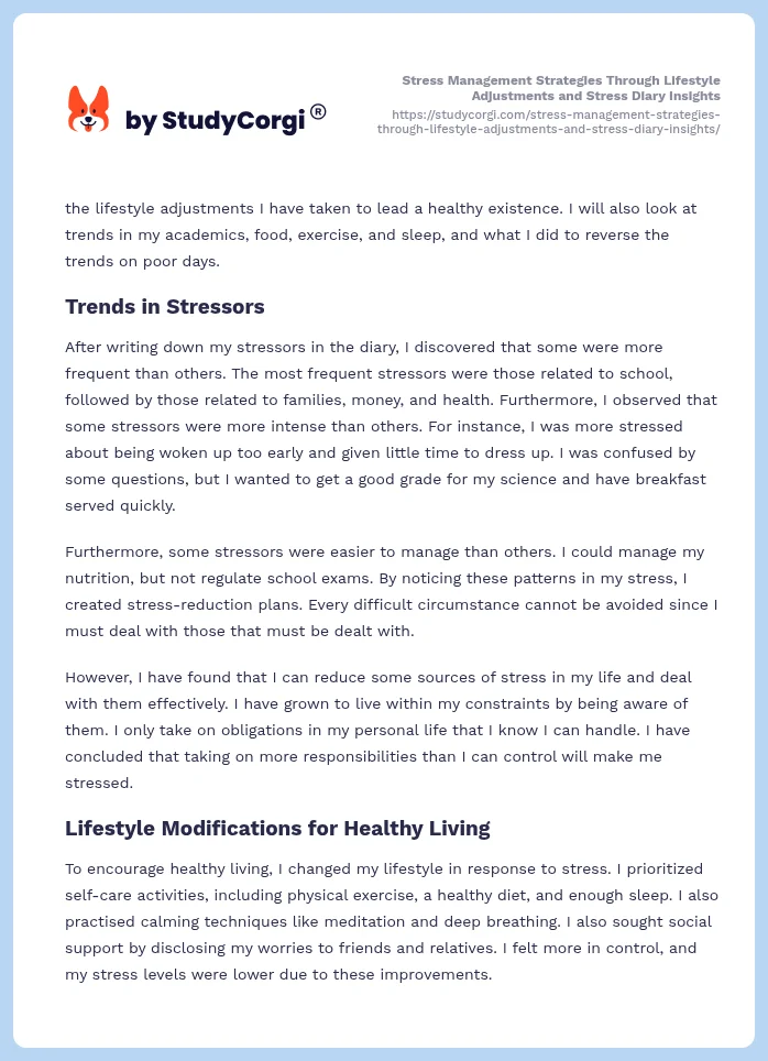 Stress Management Strategies Through Lifestyle Adjustments and Stress Diary Insights. Page 2