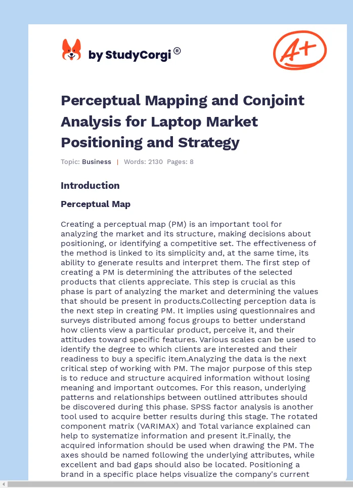 Perceptual Mapping and Conjoint Analysis for Laptop Market Positioning and Strategy. Page 1