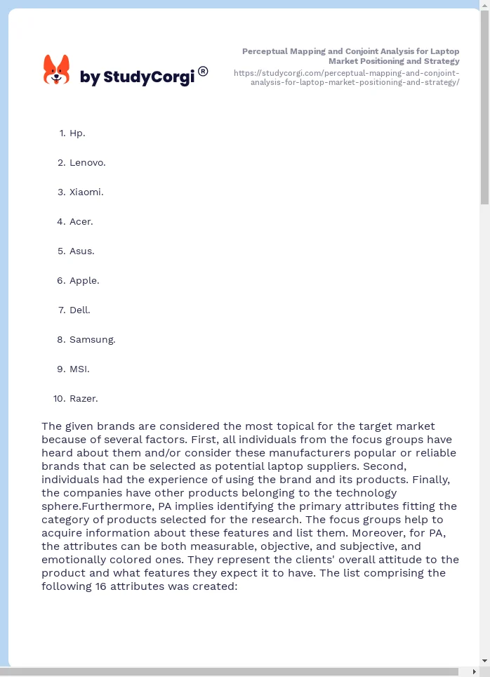 Perceptual Mapping and Conjoint Analysis for Laptop Market Positioning and Strategy. Page 2