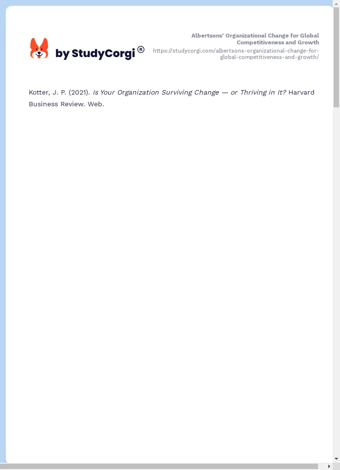 Albertsons’ Organizational Change for Global Competitiveness and Growth. Page 2