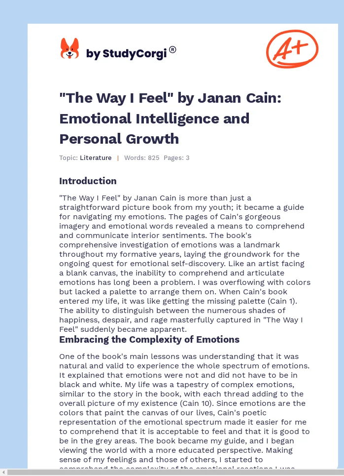 "The Way I Feel" by Janan Cain: Emotional Intelligence and Personal Growth. Page 1