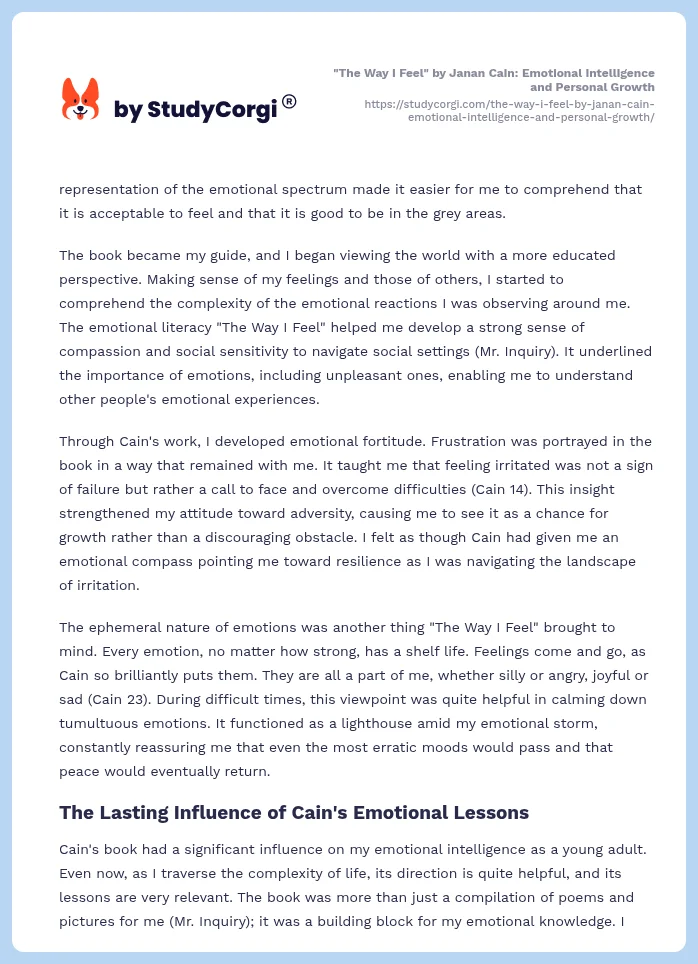 "The Way I Feel" by Janan Cain: Emotional Intelligence and Personal Growth. Page 2